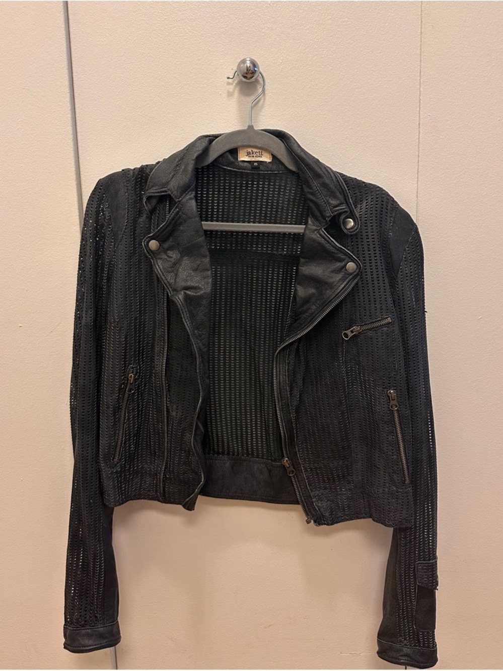 Jakett Navy Blue Leather Moto Jacket